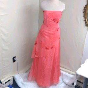 NWT Coral floral strapless prom dress gown maxi
